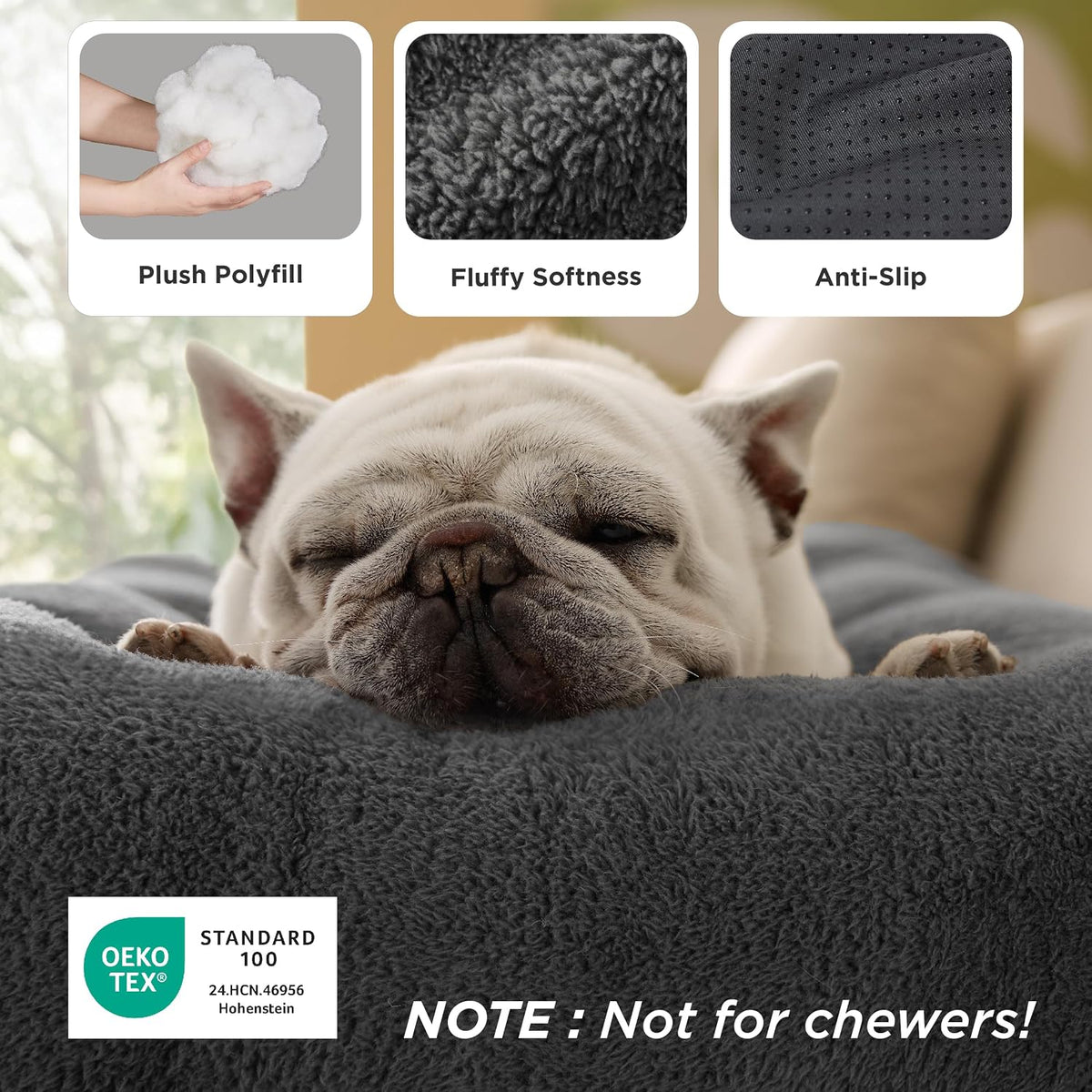 Bedsure Washable XL Dog Bed for Crate, Comfort Fluffy Pet Pillow - 41"L x 27"W x 3"Th (XL-Crate) / Dark Gray - image 3