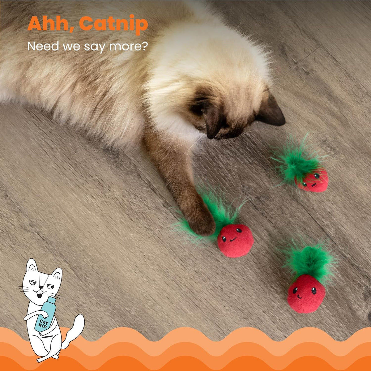Catstages Strawbabies Dental Cat Chew Toy with Catnip & Feathers - Strawbabies - image 3