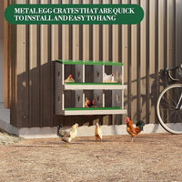 6 Hole Chicken Nesting Box with Roll Out Egg Tray, Rustproof & Ventilated Chicken Laying Boxes for Hens, Chickens, Ducks | Easy-Clean Poultry Coop Accessories
