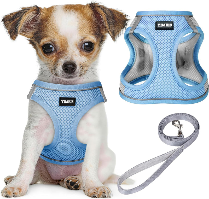 No Pull Dog Puppy Harness and Leash Set Reflective Mesh Vest X-Small – Essentials for Dogs - Greyblue / Medium (Pack of 1)