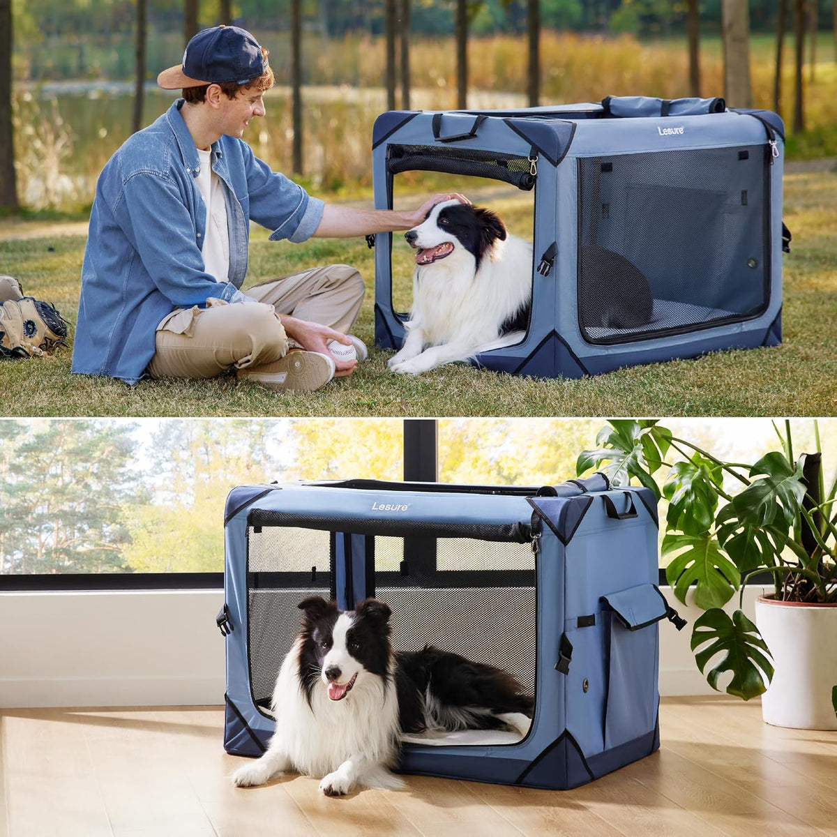 Lesure Portable Soft Collapsible Dog Crate for Large Dogs - Blue / 36.0"L x 23.0"W x 25.0"H - image 2