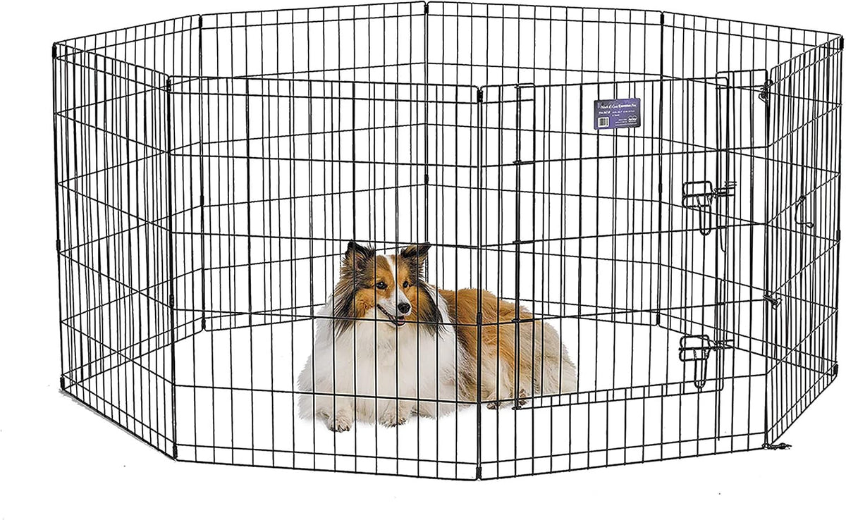 MidWest 30-Inch Exercise Pen, Single Door, 16 Sq Ft Play Area – Essentials for Dogs - Black w/ Door / 30" H