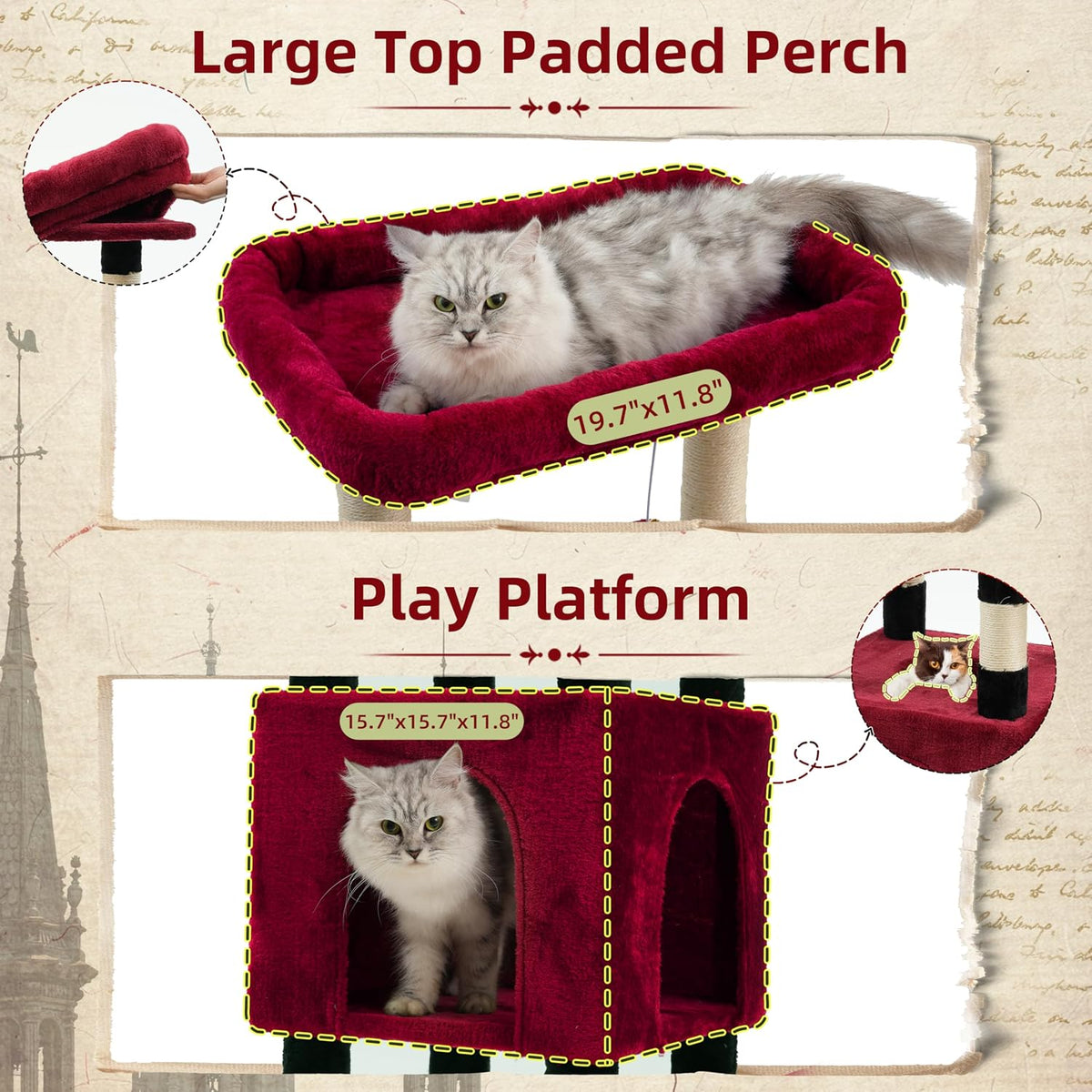 Maine Coon Cat Tree, Heavy Duty Cat Tower for 20 lbs+, GCT033G – Essentials for Cats - 52 inches / Black and red - image 2