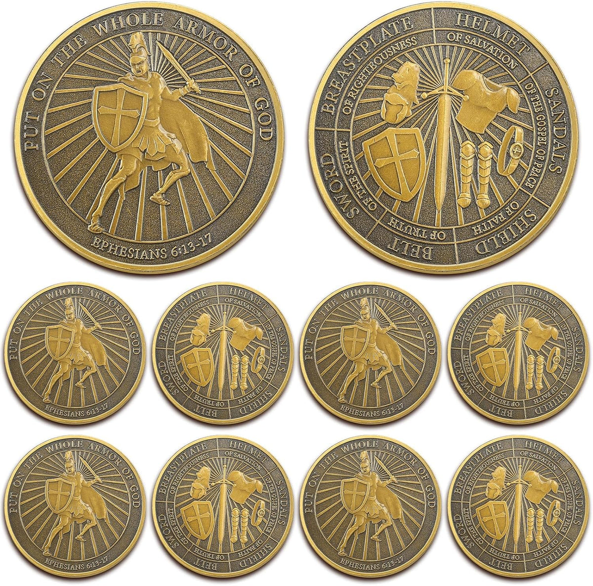 Nosiny 10 piece armor of God prayer coins in classic style alloy metal - view 3