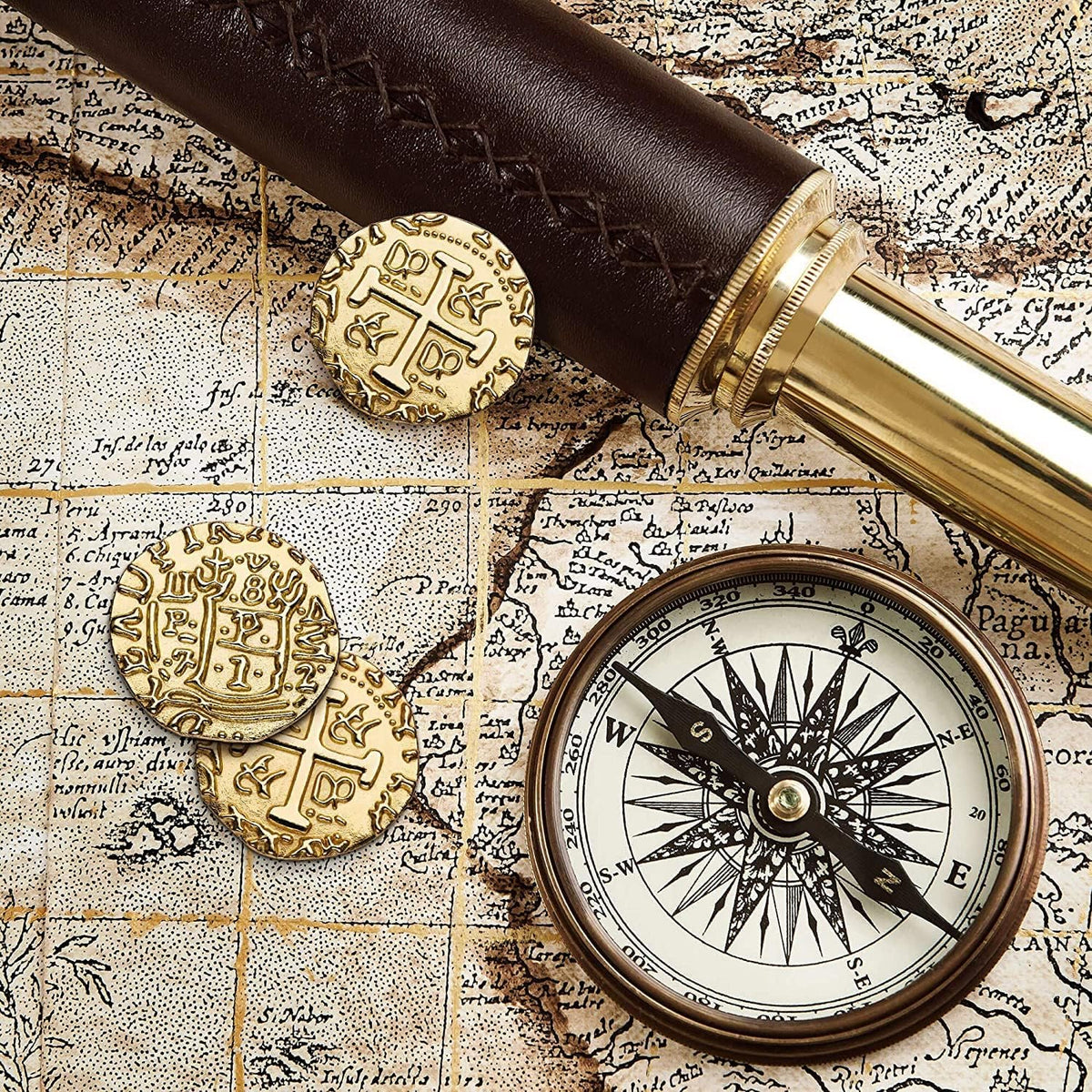 Leib Games metal pirate coins set with gold, silver, rose gold and bronze doubloons and pouch - view 4