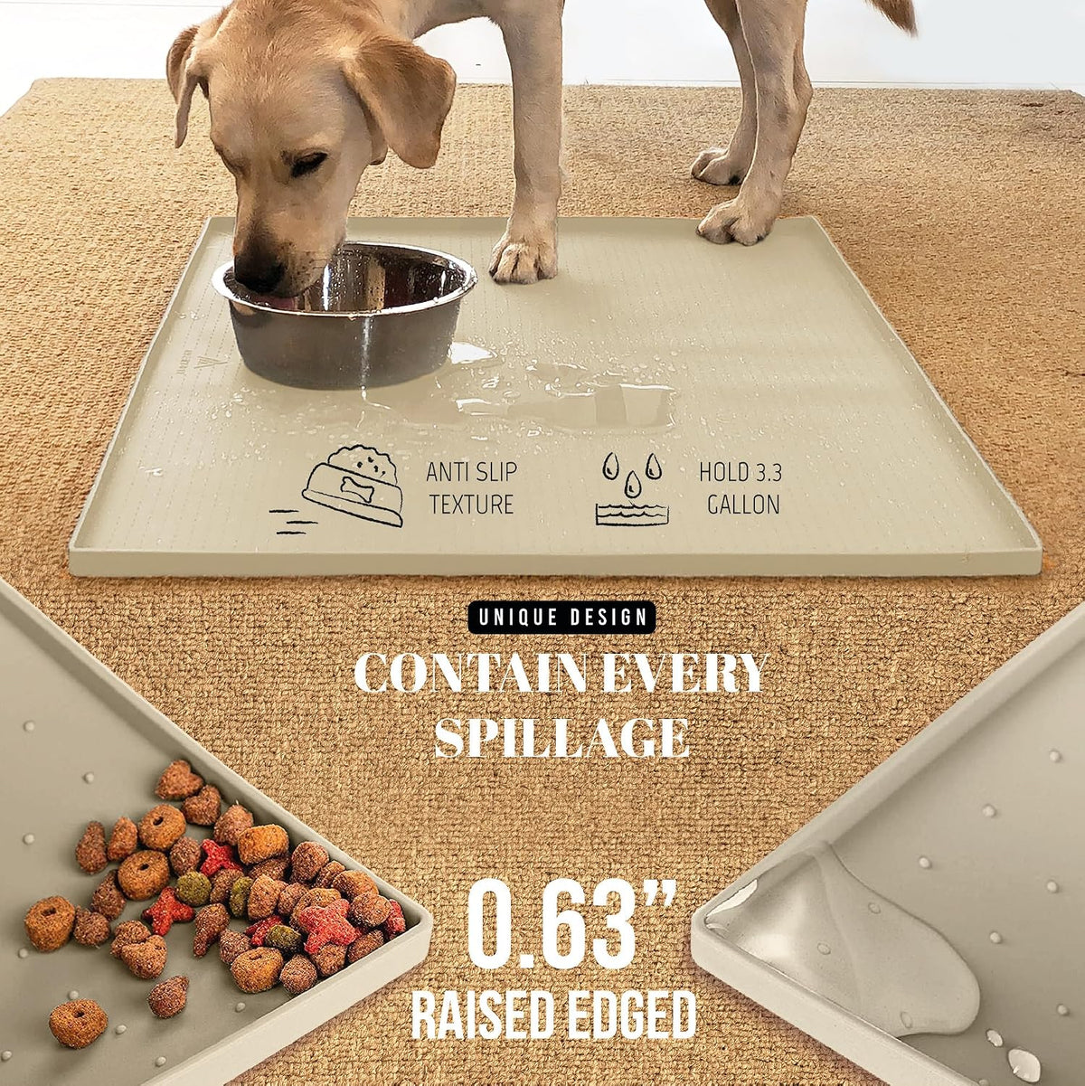 AVERYDAY 32x24 Waterproof Silicone Dog Food Mat - Sand Beige / 32" x 24" - image 3