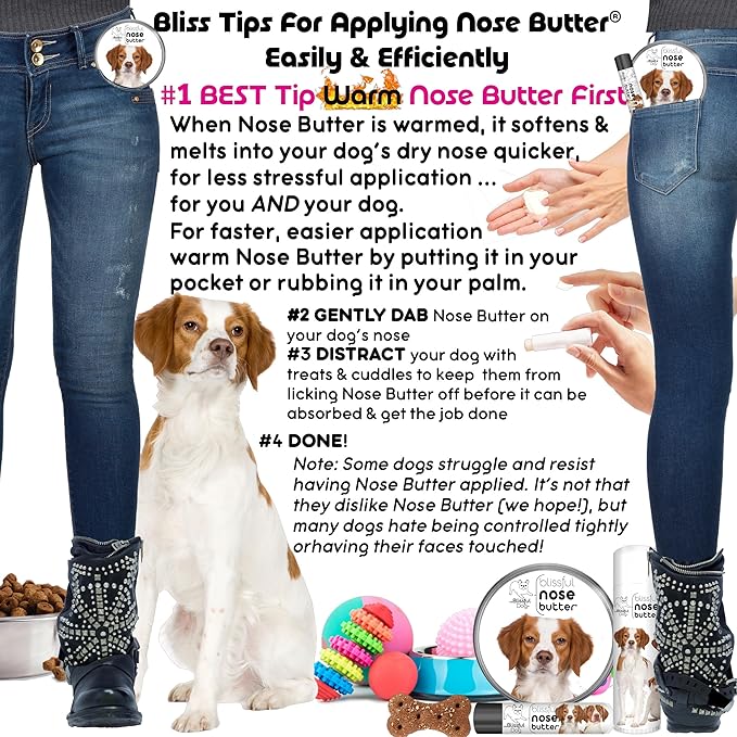 The Blissful Dog Brittany Spaniel Nose Butter for Dry, Cracked Skin, Lick-Safe Dog Nose Balm with Moisturizing Shea Butter, Almond, Olive, and Essential Oils, Pet Supplies, Uncented, 0.50 oz.