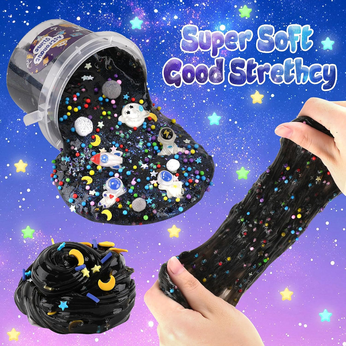 Astronaut Galaxy Slime for Kids, Big Slime Bucket with Clay - Black Slime - image 4