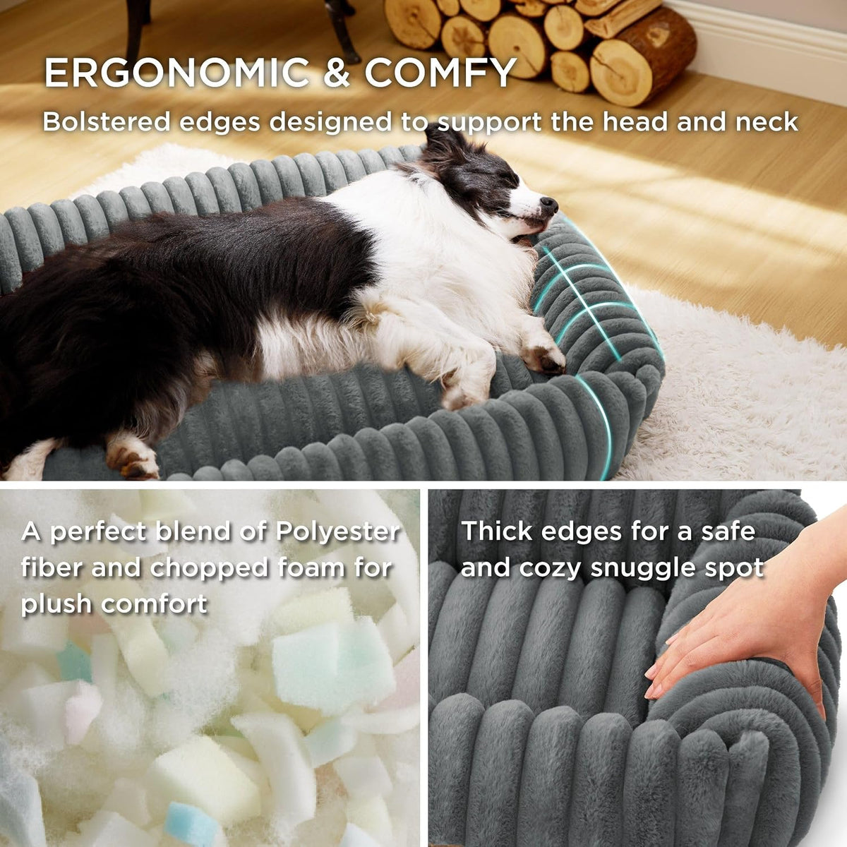 Bedsure ComfyFleece Cute Dog Bed for Small Medium Dogs Washable - S(20" x19" x6") / Warm Grey - image 2