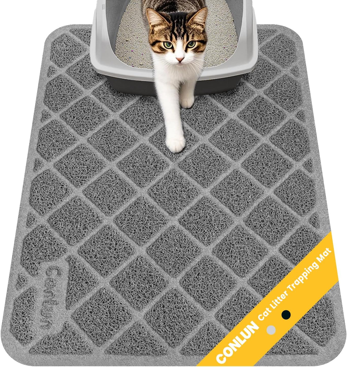 Conlun Cat Litter Mat Litter Trapping Mat - Grey / Small (24" x 17")