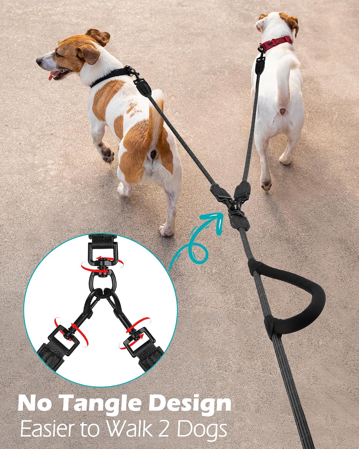 PetBonus rope double dog leash with swivel clip and padded handles for two dogs - view 3