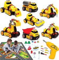 MOBIUS 7-in-1 Take-Apart Construction Truck Set with Drill - 7 in 1 Construction Playset With Accessories