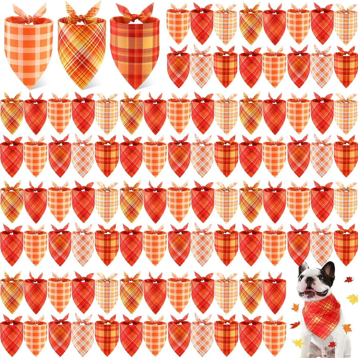 Shyyween 100 Pcs Halloween Dog Bandanas Bulk for Pets Lover Gifts - Fall Plaid / 25.6 x 17.7 x 17.7 Inch