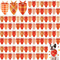 100 Pieces Fall Dog Bandanas Bulk Plaid Bandanas for Dogs Autumn Thanksgiving Soft Doggie Bibs Adjustable Triangle Scarves for Small Medium Large Pet Fall Autumn Costume