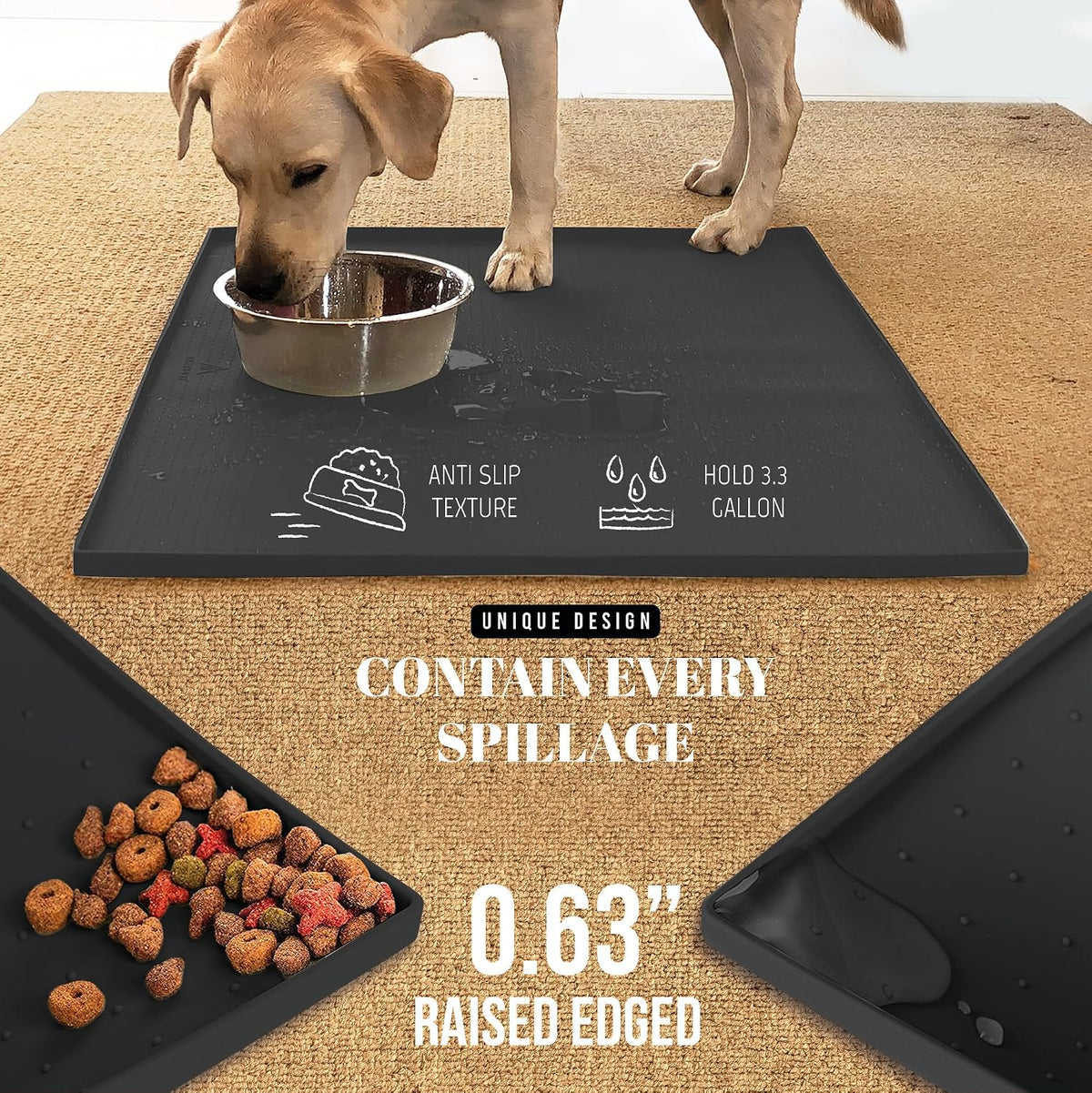 AVERYDAY 32x24 Waterproof Silicone Dog Food Mat - Black / 32" x 24" - image 3