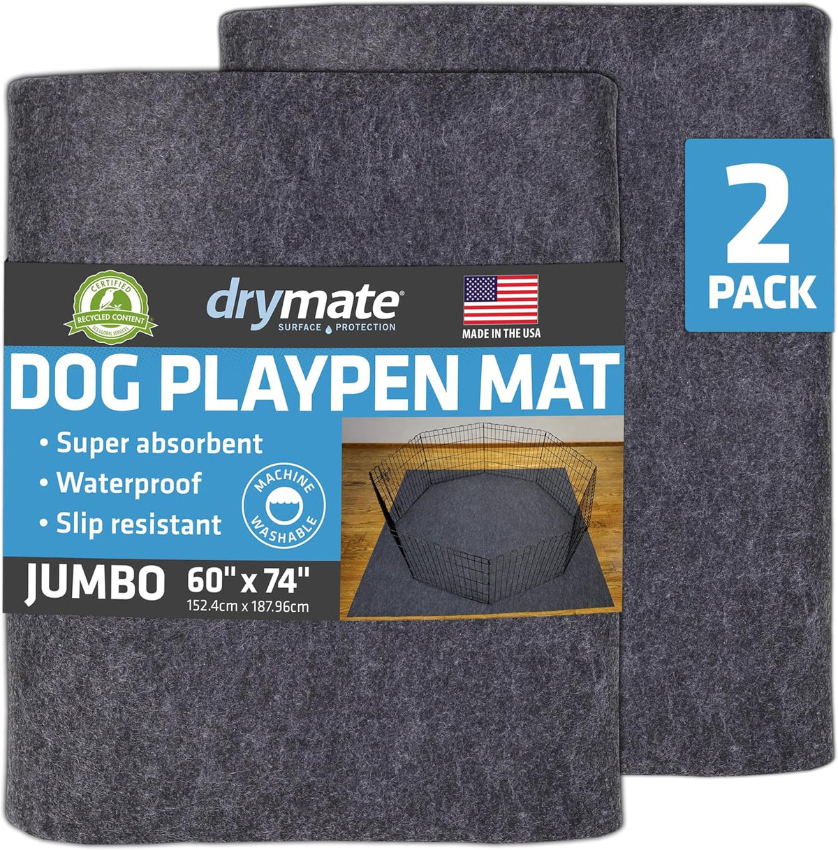 Drymate 2-Pack Washable Pee Pads for Dogs, 29x36 - 60" x 74" (2-Pack) / Charcoal