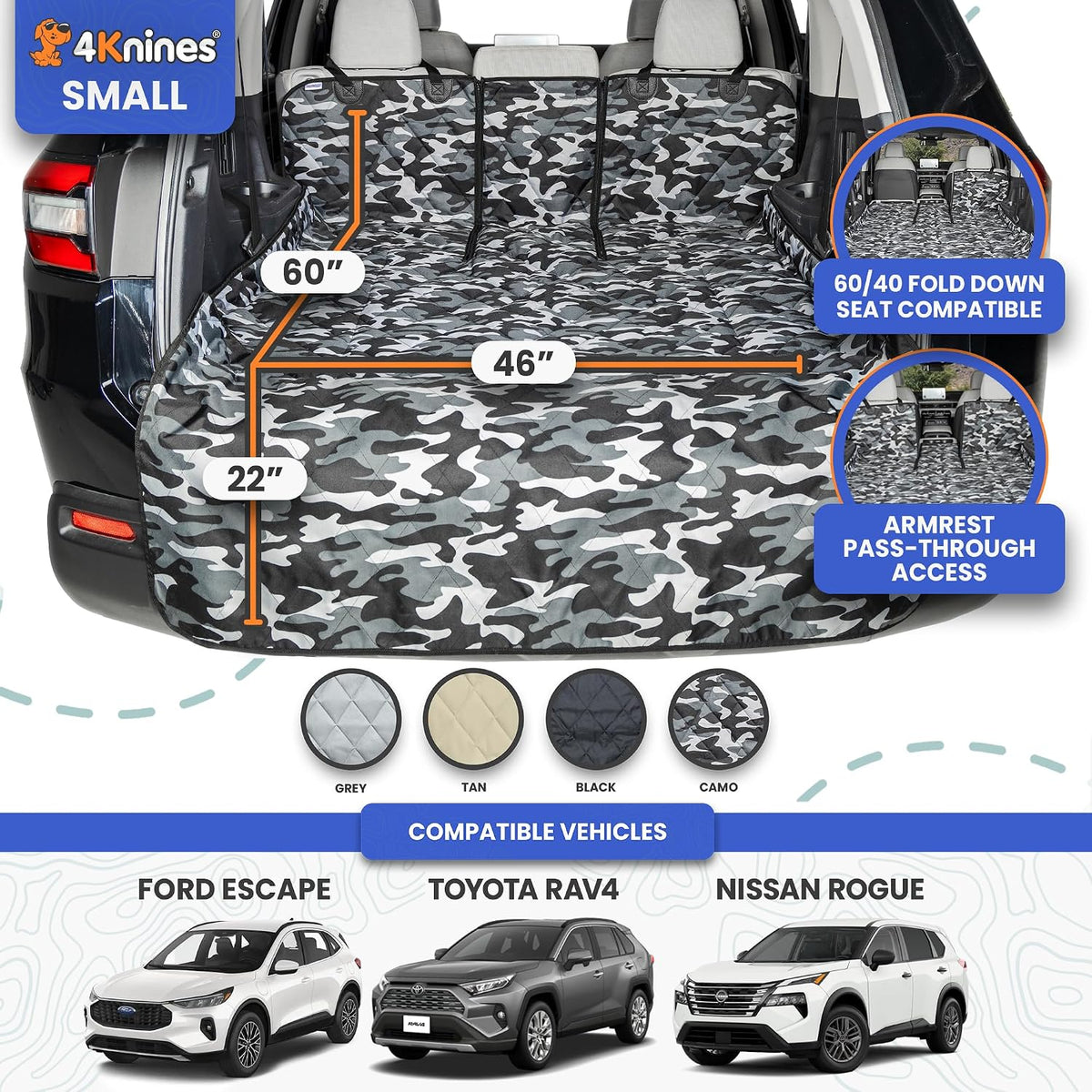 4Knines SUV Cargo Liner for Dogs, Fold Down Seats, Black Large – Essentials for Dogs - Camo / Small - image 2
