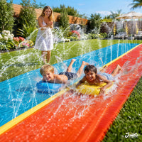 JAMBO Premium Triple Water Slide with 3 Bodyboards - 22.5ft Double Lane Yellow, Blue - image 2