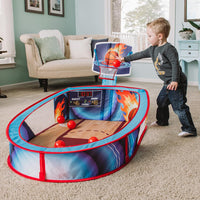Acorn Avenue pop-up basketball ball pit tent with hoop and 20 soft mini basketballs for toddlers - view 2