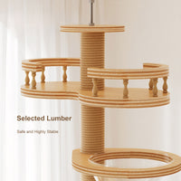 Floor to Ceiling Cat Tree, Cat Tower with Scratching Post, Adjustable Height(98-110 Inch), Large Wood Condo Cave Bed and