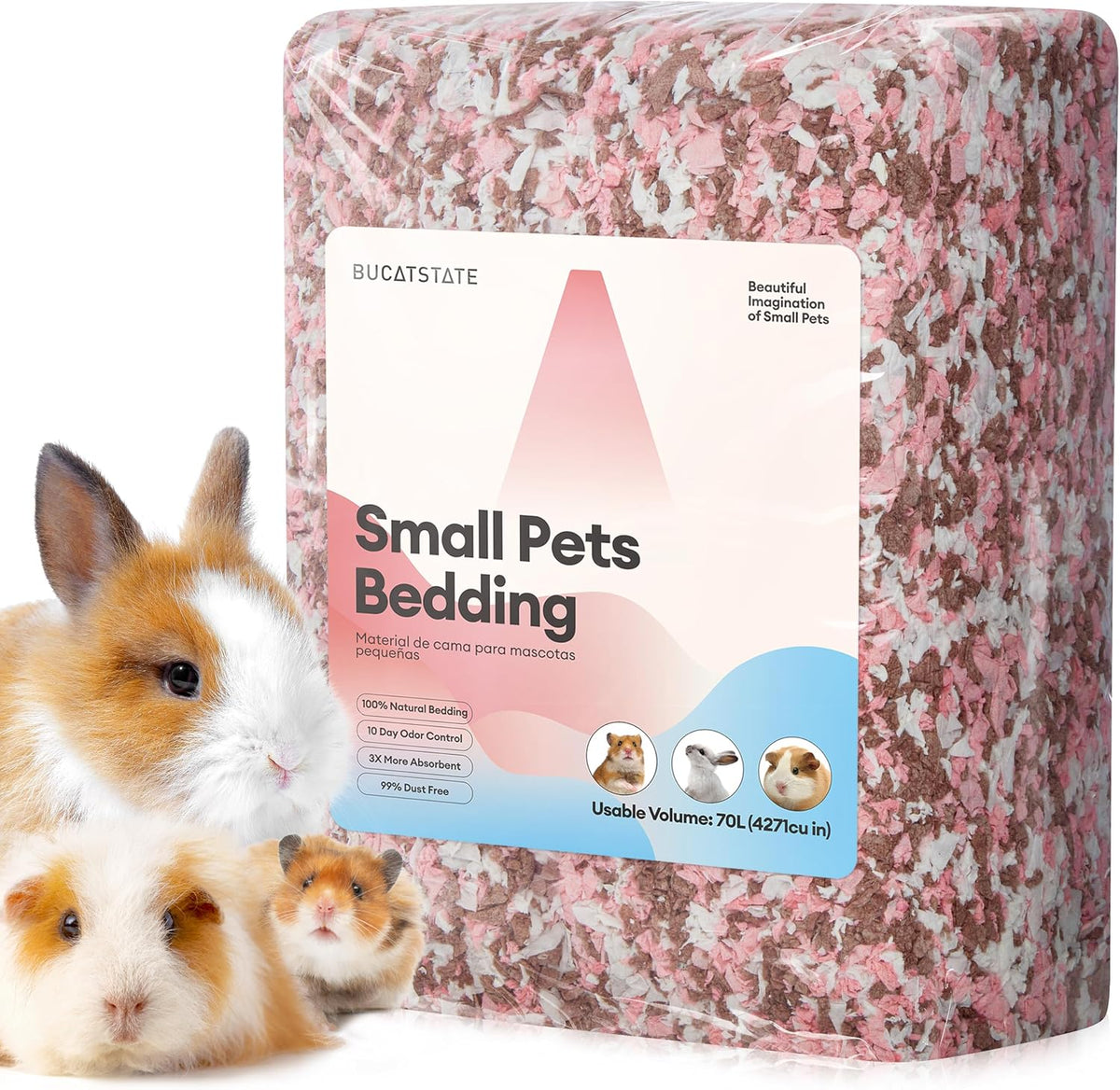 BUCATSTATE Hamster Bedding 15L, 99% Dust-Free Paper Bedding - Blossom / 70L