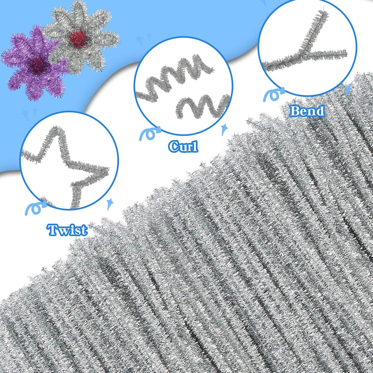 Pipe Cleaners Craft Supplies - 30CM / Glitter Silver / 100 - image 4
