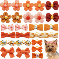 20Pcs Brown Dog Hair Bows with Rubber Bands for Small Medium Dogs – Essentials for Dogs - Orange-A326