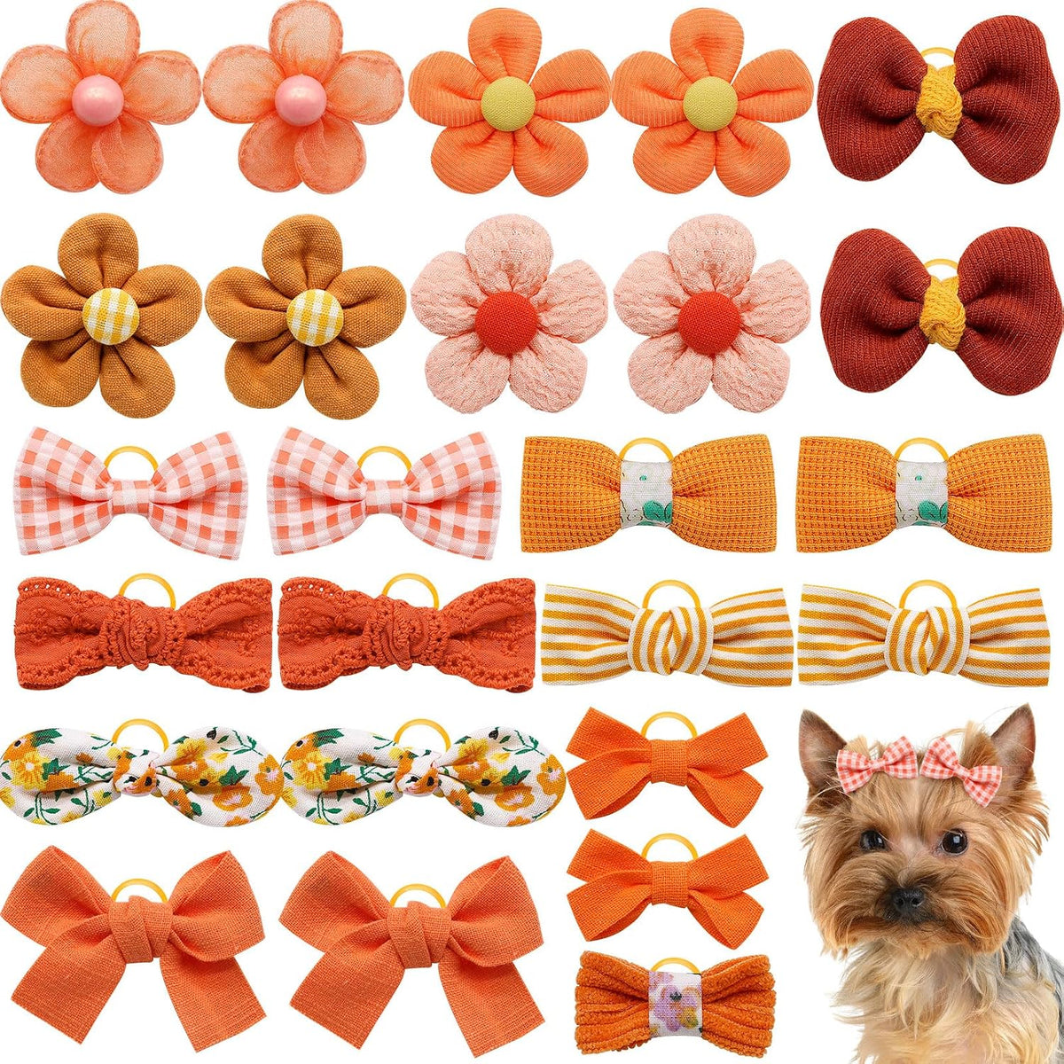 20Pcs Brown Dog Hair Bows with Rubber Bands for Small Medium Dogs – Essentials for Dogs - Orange-A326