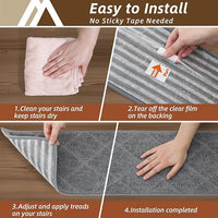 COSY HOMEER Stair Treads for Wooden Steps 9"x28" Washable Indoor Carpet Stair Treads Non Slip Soft Polyester Stair Carpet Tread Reusable Stair Runner Rugs for Kids, Elders,Pets,Medium Grey,10pcs