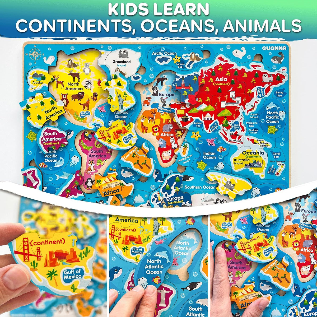 US Map Puzzles for Kids Ages 4-6 - Realistic Wood Maps x3 - image 3