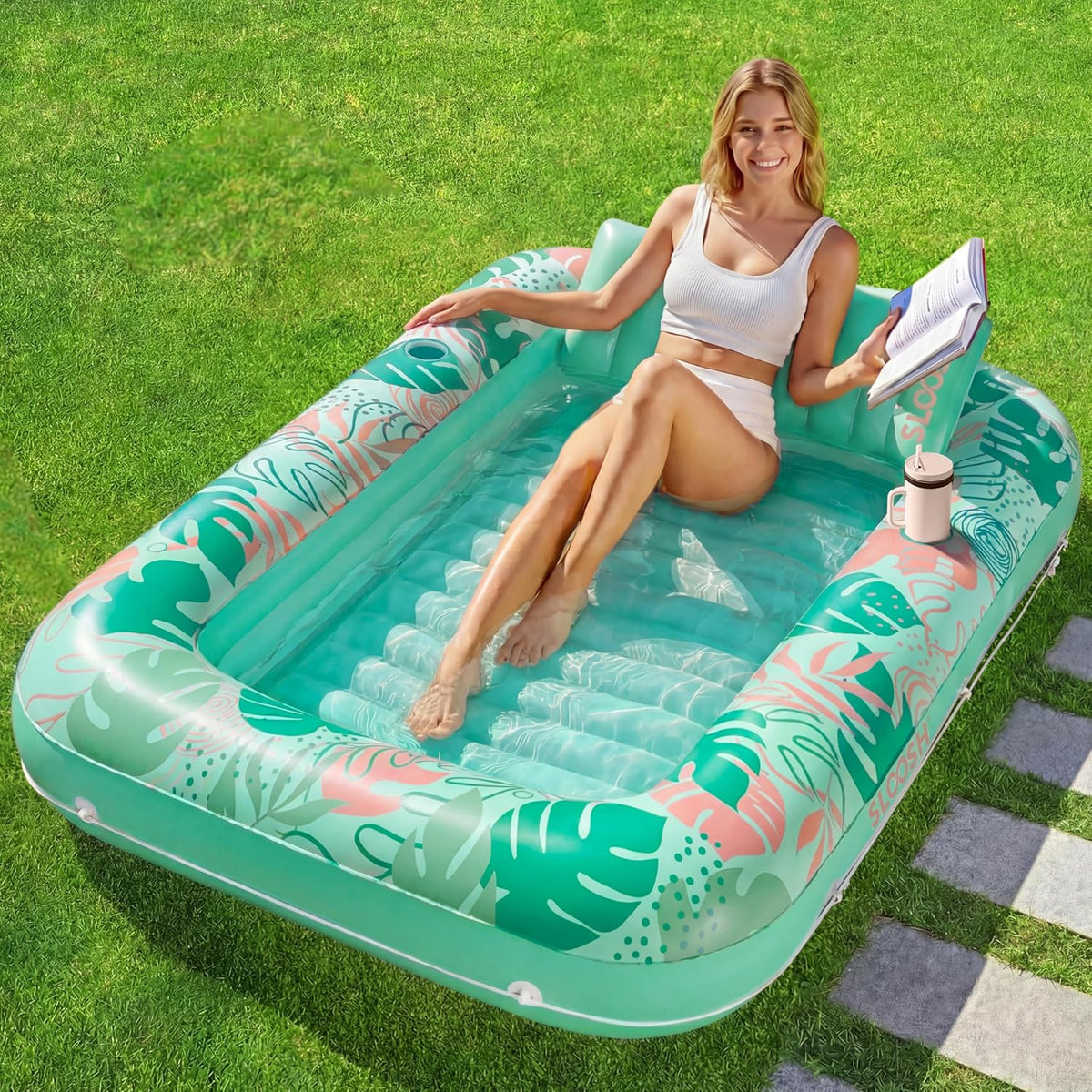 SLOOSH Inflatable Tanning Pool Lounger Float - Aqua Blue / Large
