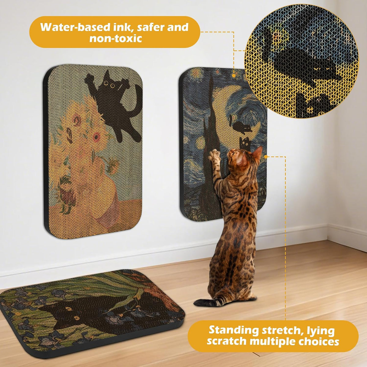 Cat Wall Scratcher, Art Cat Scratching Board for Indoor Cats – Essentials for Cats - Van Gogh-1 - image 2