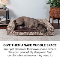 Furhaven Orthopedic Dog Bed for Large Dogs w/ Removable Bolsters & Washable Cover, For Dogs Up to 95 lbs - Plush & Southwest Kilim Woven Decor Sofa - Desert Brown, Jumbo/XL