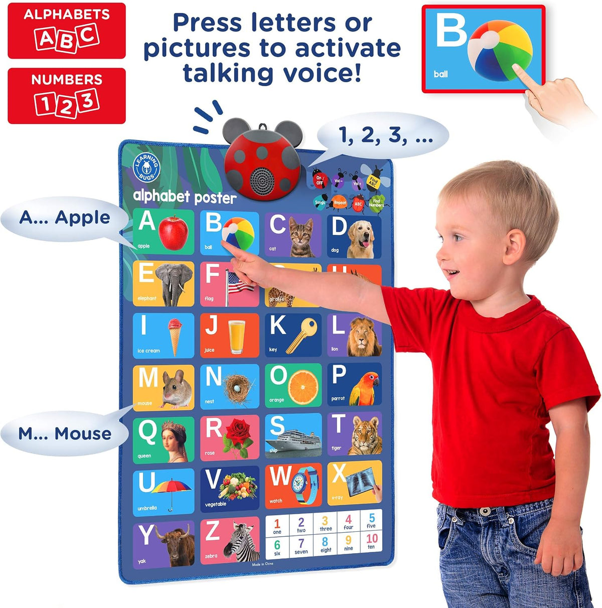 LEARNING BUGS Interactive ABC & 123s Talking Poster & Musical Wall - image 2