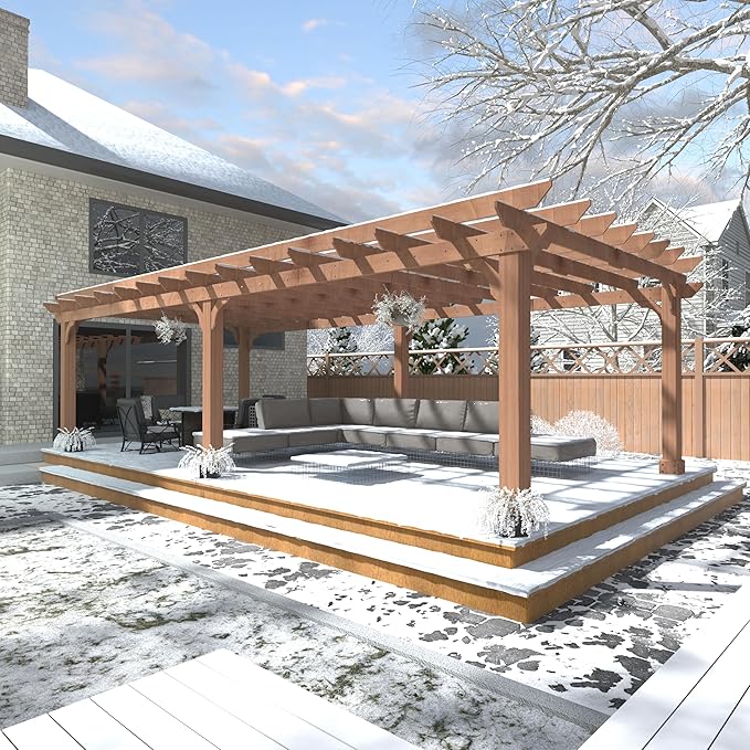MUPATER 12x20 FT Retratable Wooden Pergola Gazebo for Patio Stakes, Quality Supported Structure, Snow and Wind Supported, Outdoor Pergola Garden Shelter Cedar Framed for Backyard,Deck,Garden