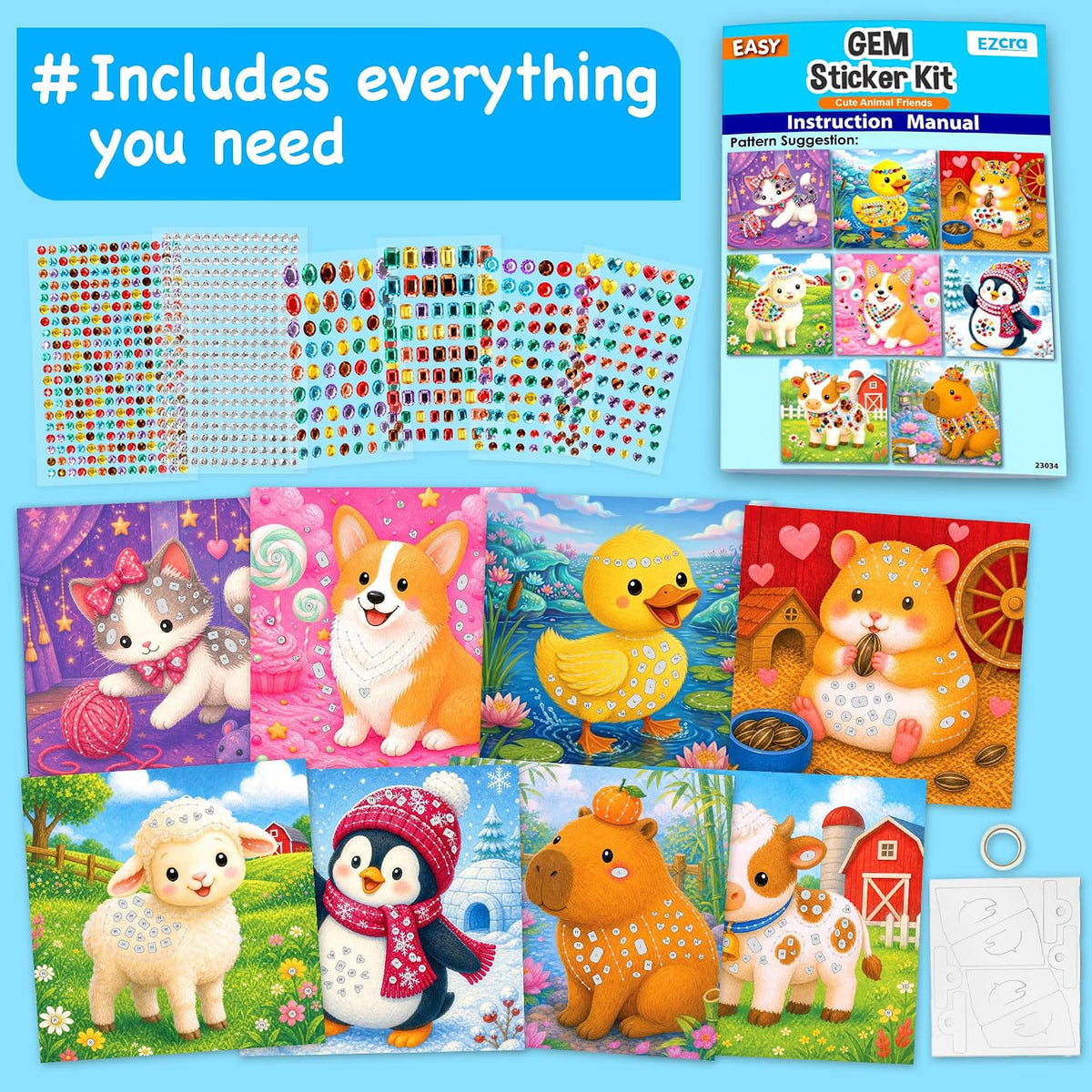 EZCRA Gem Sticker Kit for Kids, 990+ Stickers - Cute Animals - image 3