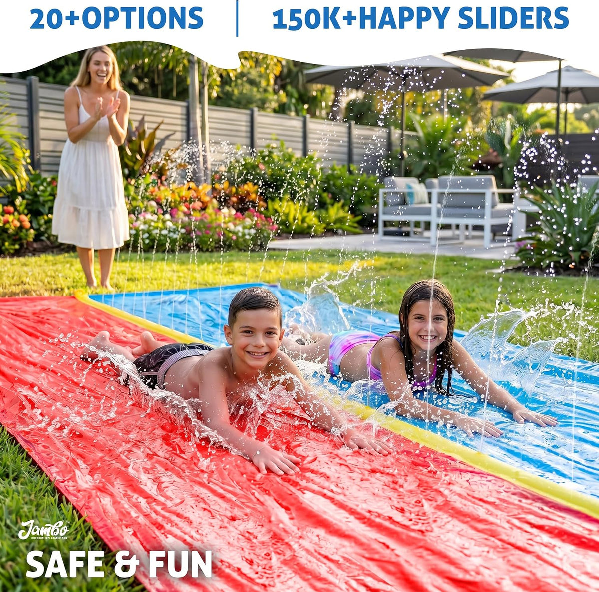 JAMBO Premium Triple Water Slide with 3 Bodyboards - 18ft Multicolor - image 2