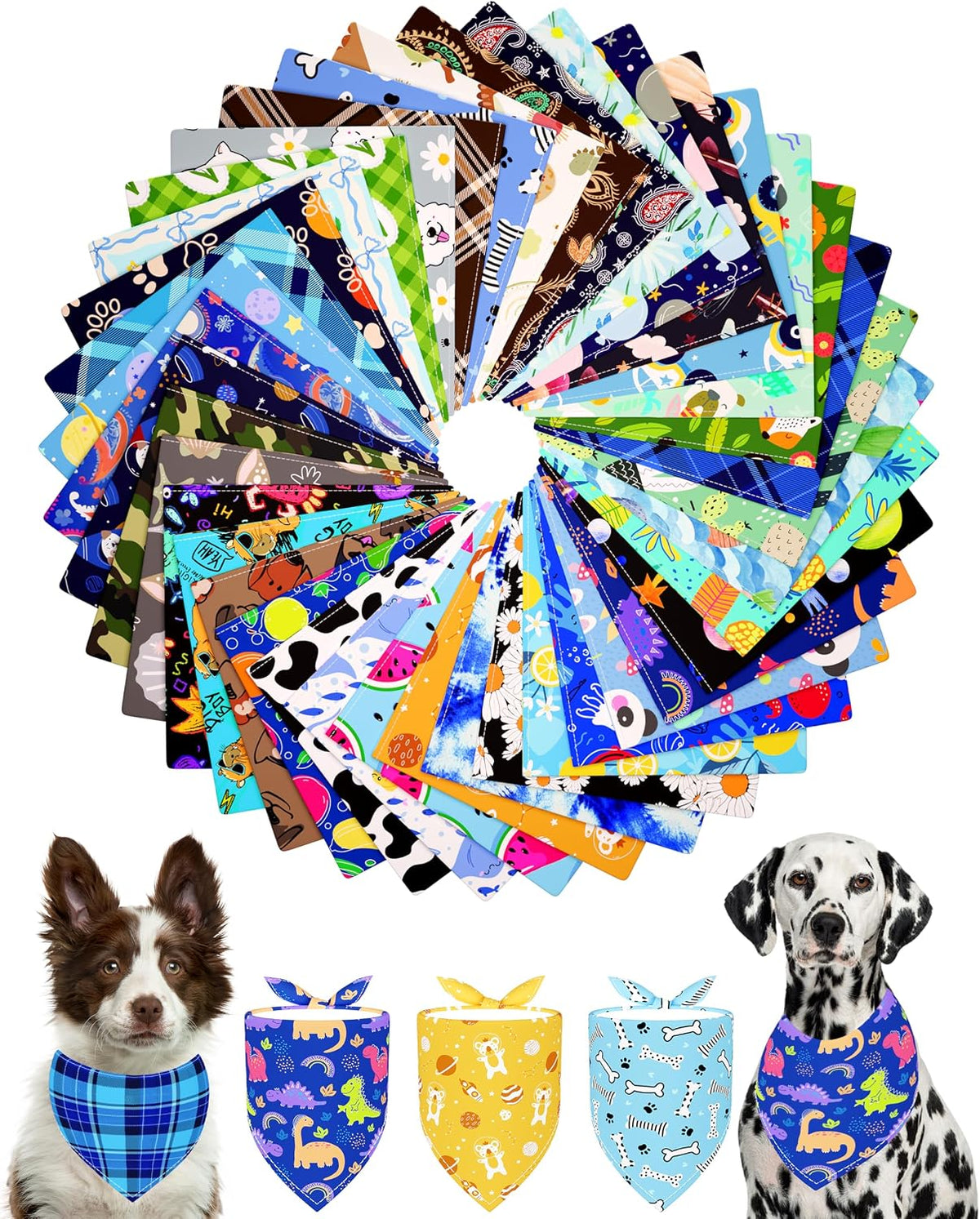 PET SHOW 50 Pack Paw Print Dog Bandanas Bulk for Medium Dogs – Essentials for Dogs - For Boy / Large