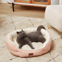 Bedsure Small Dog Bed Washable, Round Cat Beds for Indoor Cats - 25"L x 21"W x 8"Th / Peach Pink - image 2