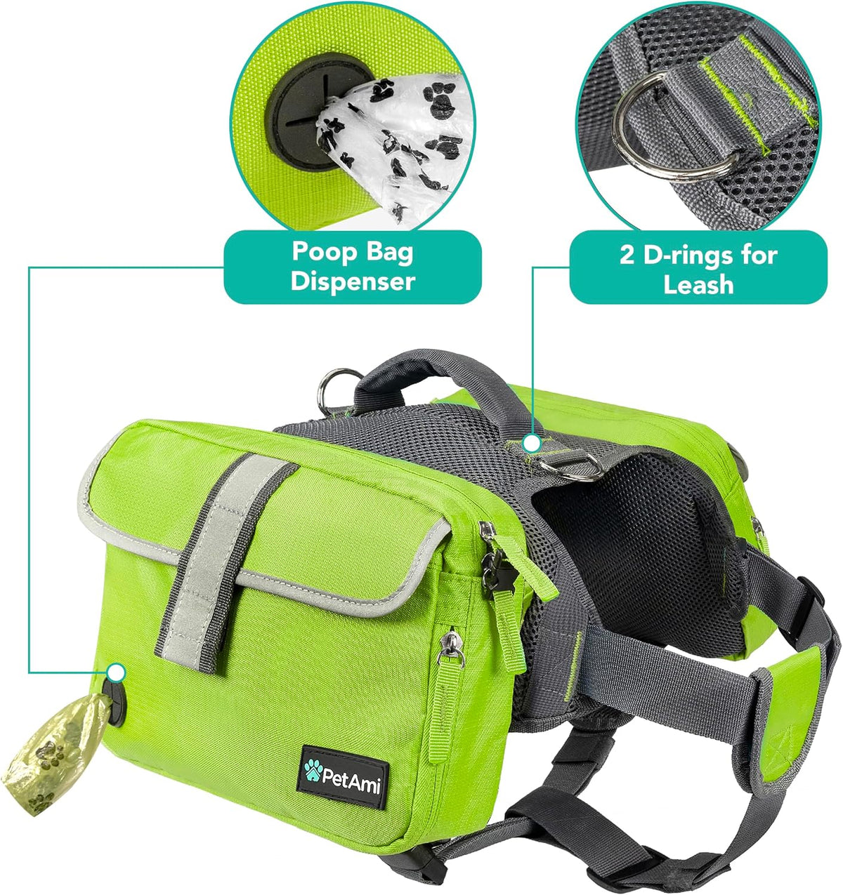 PetAmi Dog Backpack for Medium Large Dogs, Hiking Saddle Bag - Large / Green - image 4