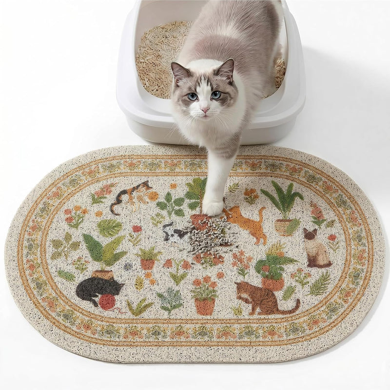 Bienbee Cat Litter Mat, 24" x 15" Dense Trapping Mesh for Litter Boxes – Daily Care for Cats - Beige Green / M(24x15in)
