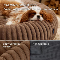 Bedsure ComfyFleece Donut Dog Bed Medium Size Dog with Washable Cover – Essentials for Dogs - S Plus (27x27x8) / Camel Brown - image 3