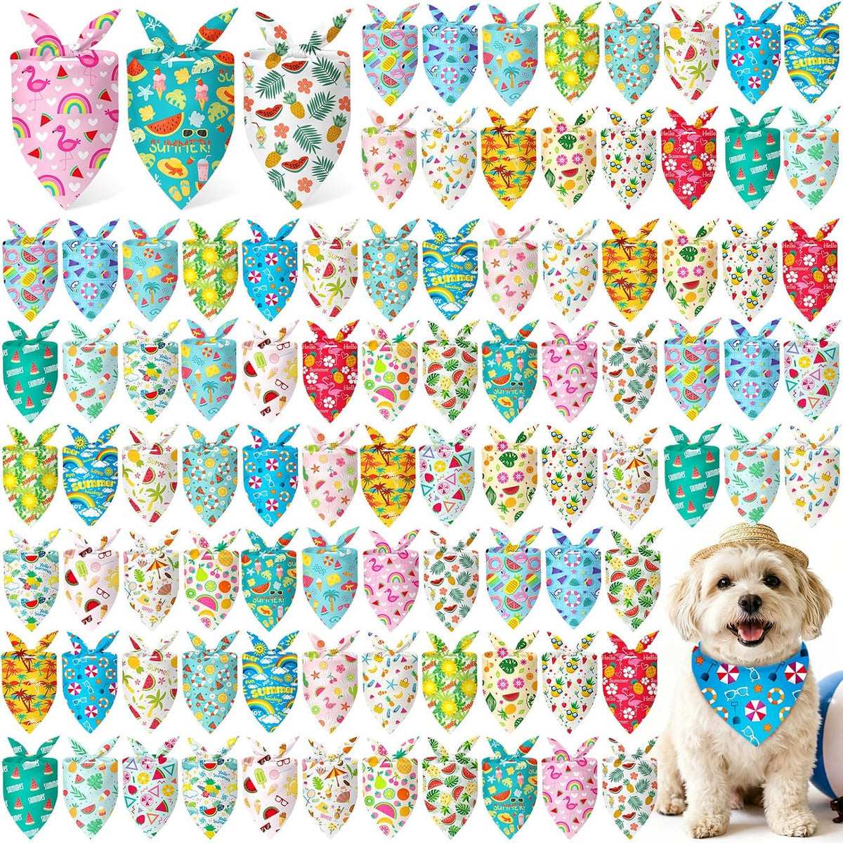 Preboun 100 Pcs Fall Paw Print Dog Bandanas Bulk - Summer / 19.7 x 13.8 x 13.8 Inch