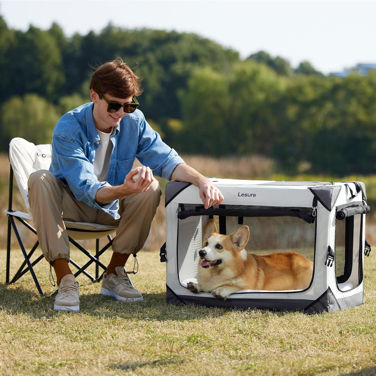 Lesure Portable Soft Collapsible Dog Crate for Large Dogs - Light Grey / 26.0"L x 18.0"W x 18.0"H - image 2