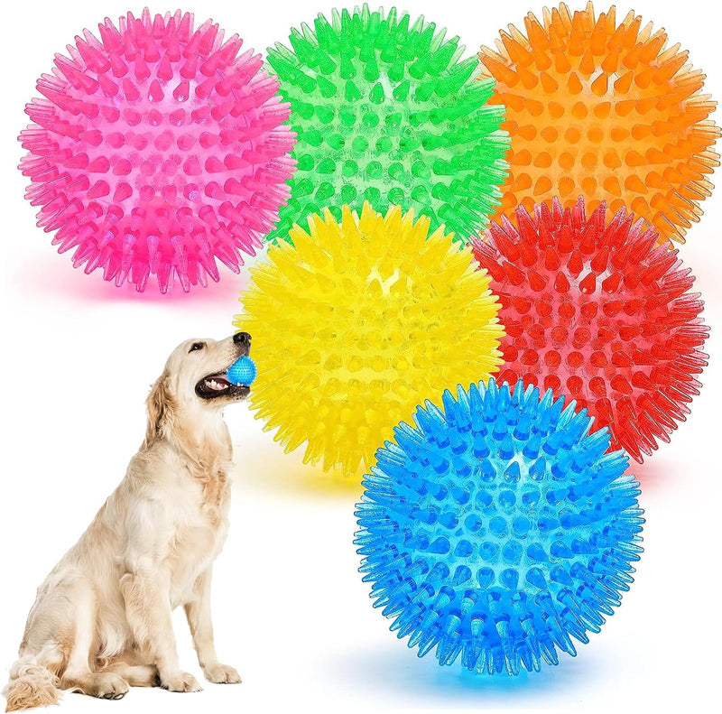 Dog Balls 4.5” Squeaky Dog Toys Spikey Ball for Aggressive Chewers - 3.5 Set of 6