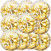 Civaner 10 Pcs Inflatable Glitter Beach Balls 16 Inch - Gold / Sequins