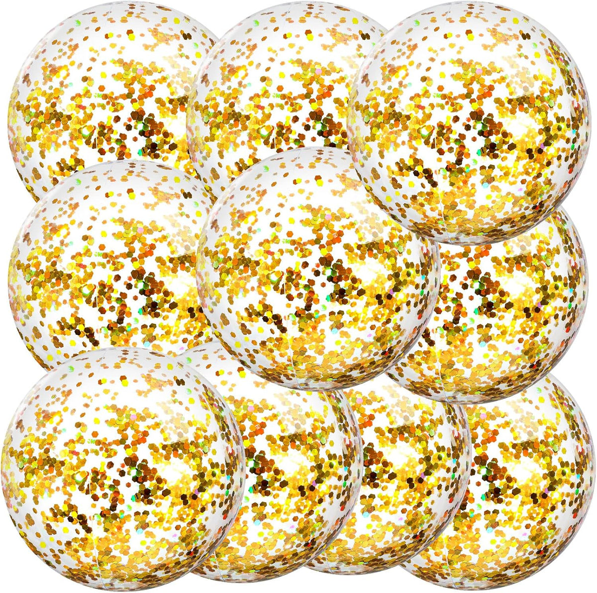 Civaner 10 Pcs Inflatable Glitter Beach Balls 16 Inch - Gold / Sequins