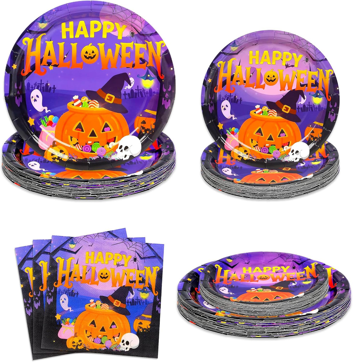 qonimi Halloween plates and napkins set, 75 piece disposable tableware - view 9