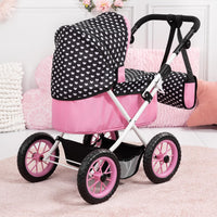 Bayer 2-in-1 foldable doll stroller in black and pink heart pattern with shoulder bag - view 4