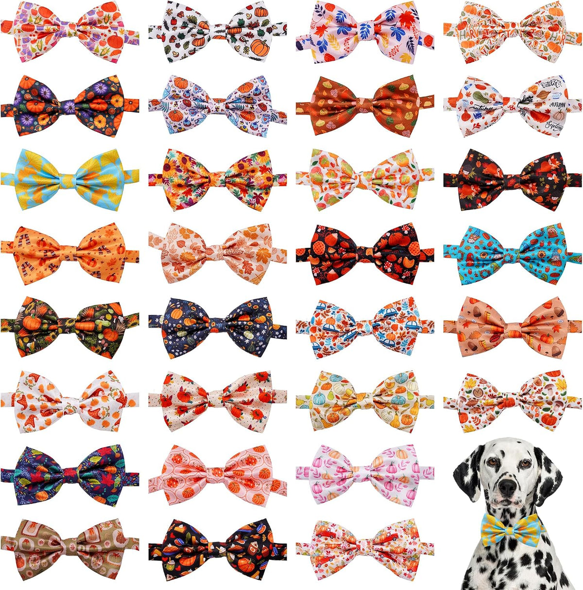 Paw Print Dog Bow Ties Bulk for Large Dogs 30 Pack 5.1"*3.1" L – Essentials for Dogs - Fall / Large